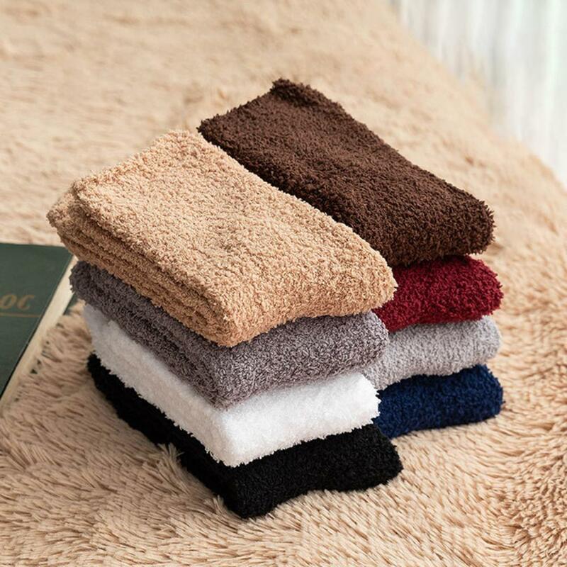 Calcetines gruesos de felpa para hombre y mujer, medias de lana de Coral esponjoso, Color caramelo, cálido, Invierno