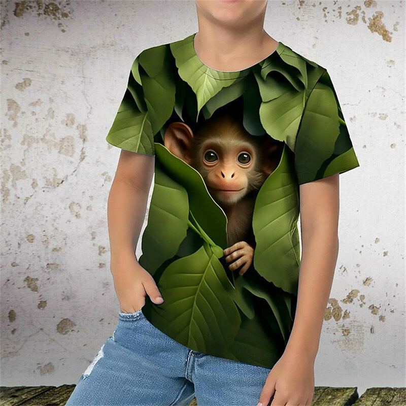 Детская летняя одежда, одежда для маленьких мальчиков с коротким рукавом, футболка с принтом обезьяны, Повседневная футболка с круглым вырезом, Топы, 3 дня доставки, Детский костюм