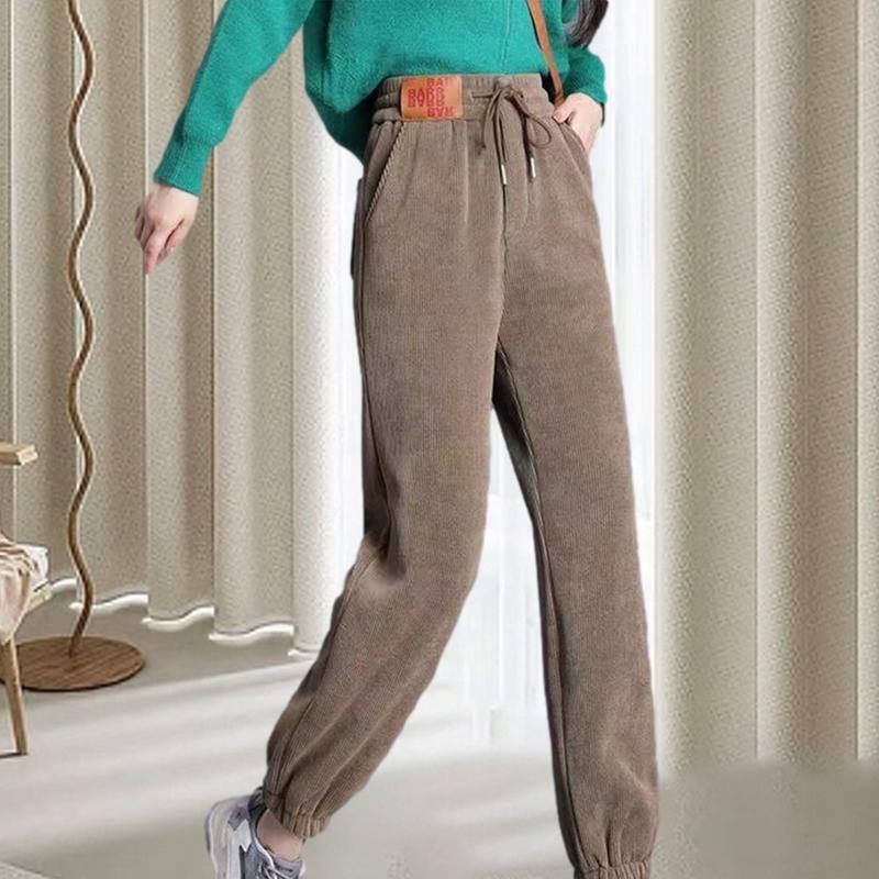 Pantalon de survêtement en velours côtelé doublé Smile pour femme, pantalon de survêtement athlétique, pantalon de jogging, optique taille haute