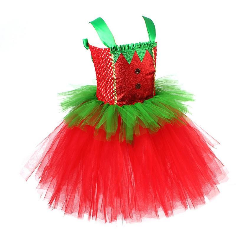 الفتيات عيد الميلاد توتو فساتين الأحمر Elf أكمام توتو فستان حتى حفلة الأميرة عيد الميلاد وتتسابق مع عقال لمدة 2 إلى 12 سنوات