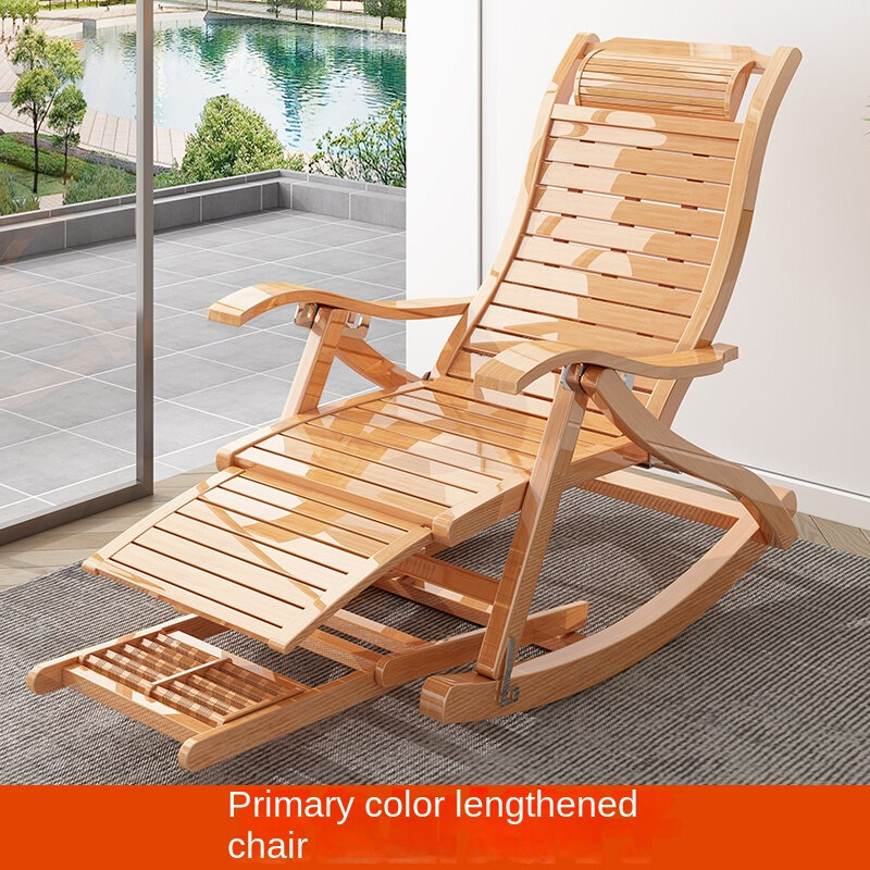 Kursi goyang lipat ruang keluarga, balkon kursi santai desain untuk dewasa, kursi berlengan santai bambu
