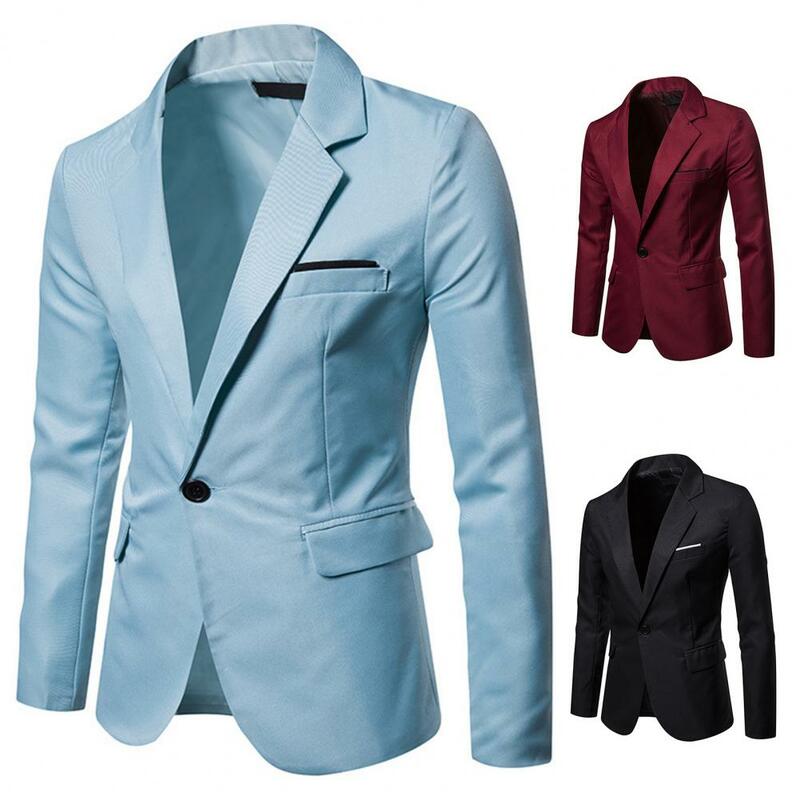 Blazer con cuello vuelto para hombre, Chaqueta de traje con solapa de Color puro, elegante, ropa de calle, un botón