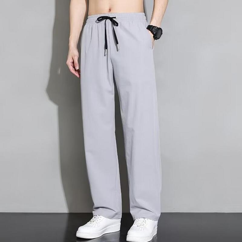 Męskie spodnie szybkoschnące męskie spodnie sportowe z boczne kieszenie ściągany sznurkiem w pasie lekkie spodnie gimnastyczne do treningu joggingu