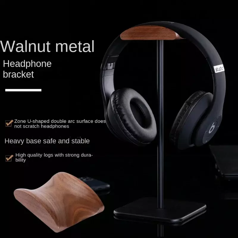 Classic Wooden Stand Earphone Holder Hanger Headset Display for All Headphone Size Walnut