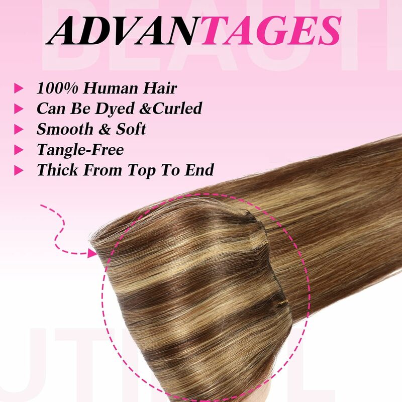 Clip In Hair Extensions Remy Hair 8 Stks/set Met 17Clips Dubbele Inslag Rechte Clip In Human Hair Extensions Bruin Tot Blond P4/27