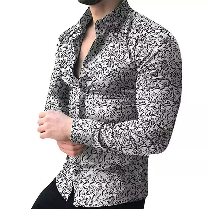 남성용 레트로 부족 민족 캐주얼 라펠 단추, 편안한 통기성 긴팔 셔츠, HD 패턴, 2023 패션, 신상 핫 세일