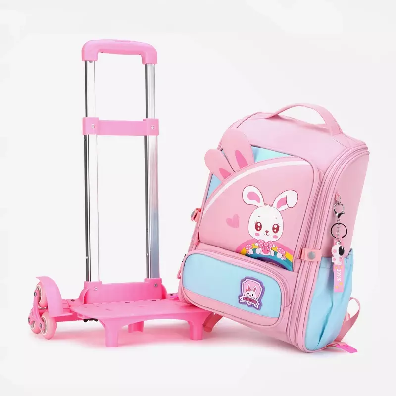 Tas sekolah anak-anak kartun mode baru, tas punggung beroda dengan ransel bergulir anak perempuan remaja, tas ransel anak-anak pelajar