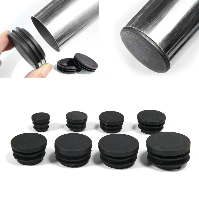 Móveis de plástico preto Leg Plug, Blanking End Cap, Bung para tubo redondo, tubo, Hot-selling, 10Pcs