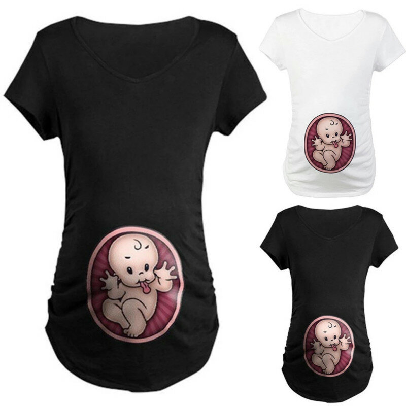 Sommer Schwangerschaft T-shirt Größe S-3XL Mutterschaft Nette Baby Druck Oansatz Kurzarm T-Shirts Frauen Schwangere Kleidung Lustige Tops Tees