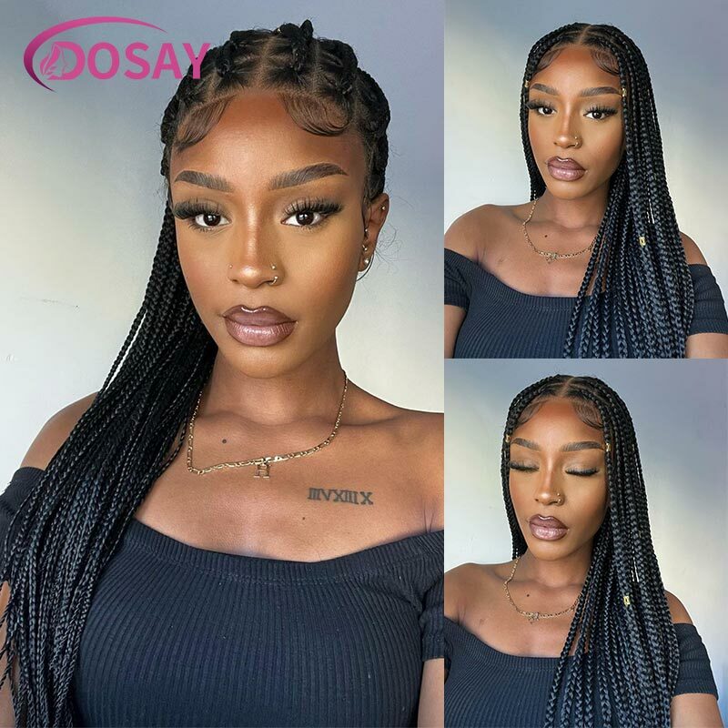 Synthetic Lace Frontal Braiding Wig Full Lace Braided Wigs Square Knotless Box Braided Wig for Black Women 36inch with Baby Hair