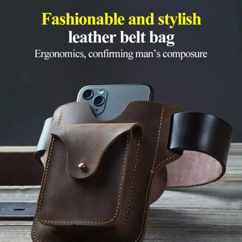 Waist Bag Men Leather Belt Bum Leg Hip Packs for Men 6-7.5inch Cell Phone Cigarette Lighter Box Case Outdoor Pouch