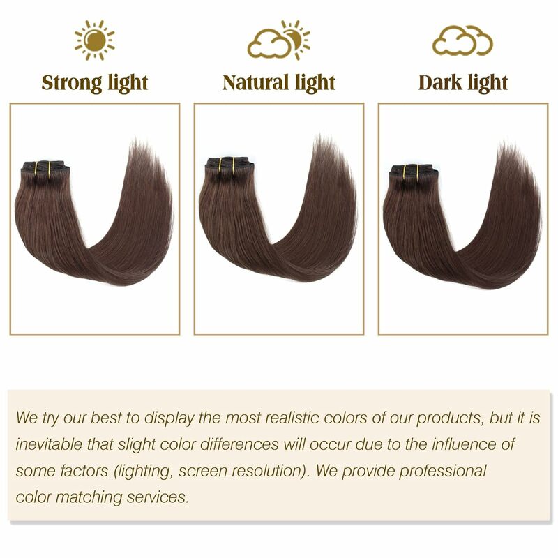 Rechte Clip In Hair Extensions Echt Menselijk Haar Dubbele Inslag Naadloze Onzichtbare Donkerbruine Kleur 2 # Voor Vrouwen 22 “-24” 100 G/set
