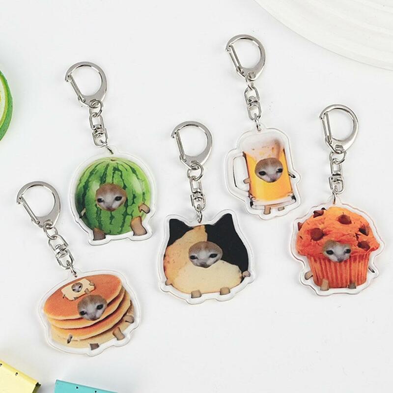 Happy Food Cat Keychain, Apple Cat Cabeça Link Chain, Popular Bookbag Hanger, Saco engraçado Acessórios, Presentes de moda bonitos, Novo