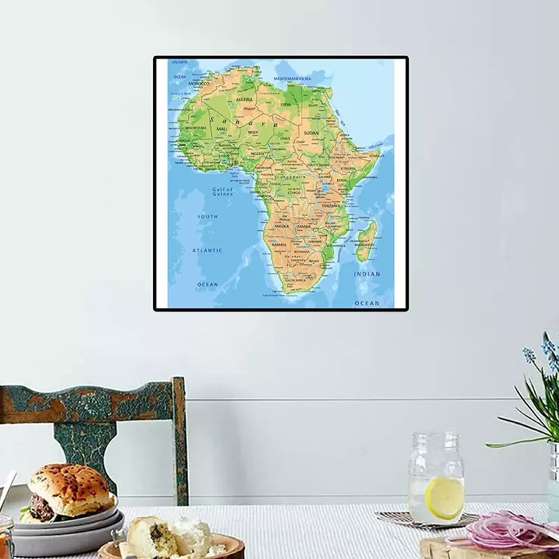 Póster de arte de pared de impresión Retro para decoración del hogar, pintura no tejida con mapa topográfico de África, versión del año 2016, 60x60cm, para sala de estar