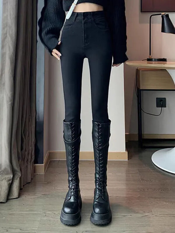 Jean crayon skinny taille haute vintage pour femme, streetwear décontracté, pantalon en denim commandé, chic coréen, mince, longueur de rinçage