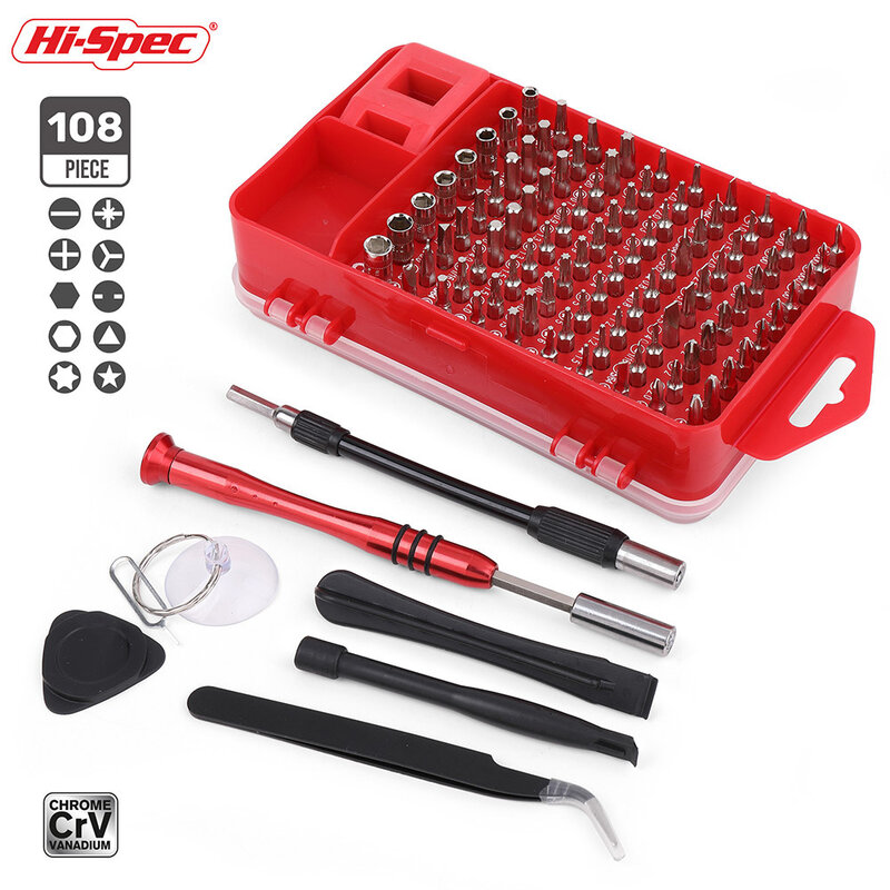 Hi-spec 108pcs CR-V Screwdrivers Kit Electronic Torx Screwdriver Opening Repair Tools Kit Magnetic Laptop Screwdriver Kit