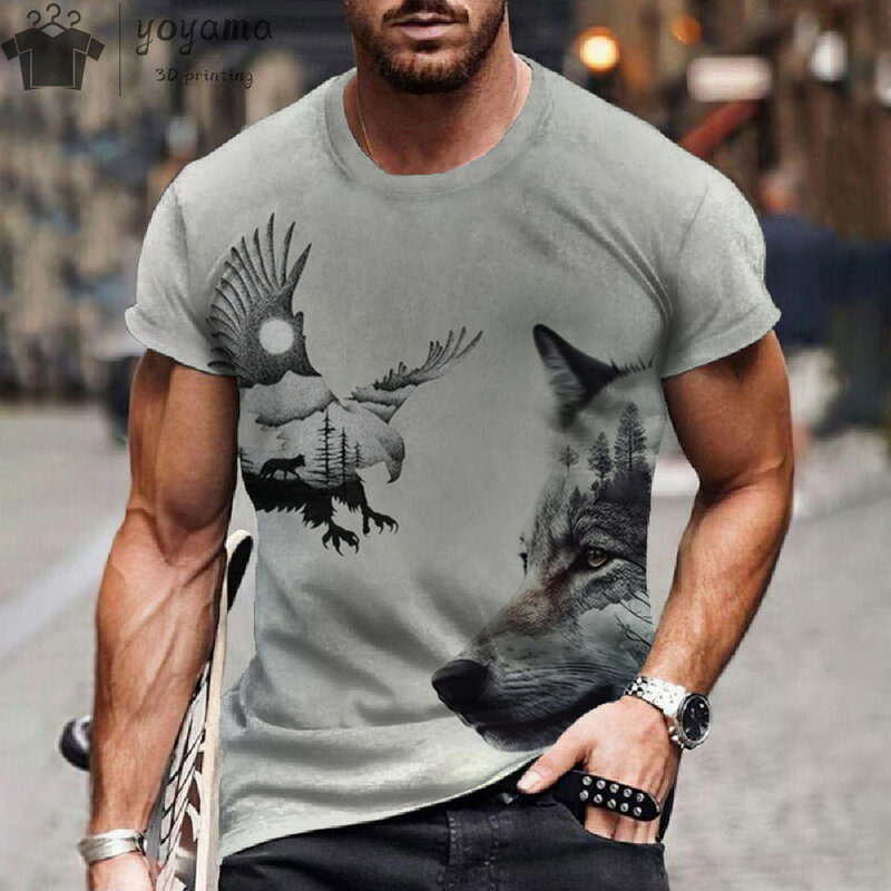 Wolf Printt-Shirt 3d Digital Animal Printing Tee Short Sleeves Comfortable Pullover Tops Men's Clothing O-Neck Oversized T-Shirt