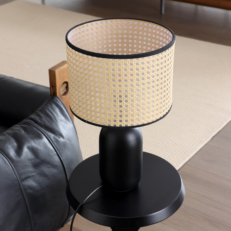 مصباح مكتب منسوج من الخيزران الصيني الأسود ، إضاءة داخلية ، مصابيح رأسية لأريكة غرفة المعيشة ، مطعم ياباني ، ديكور طاولة غرفة النوم