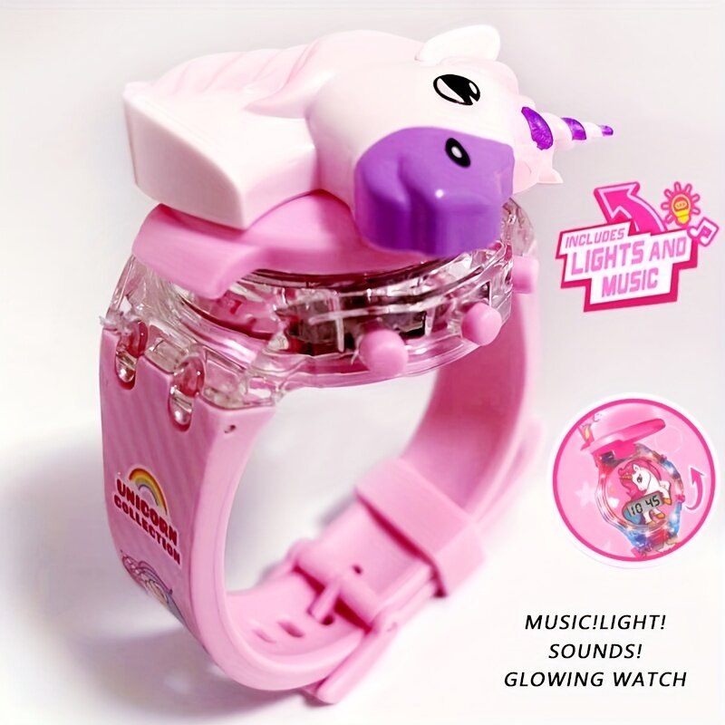 Модные музыкальные светящиеся часы с изображением радуги лошади, популярный мультяшный стиль, подарок для мальчиков и девочек