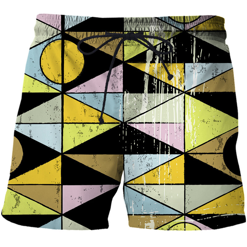 Mens Hipster 3D Geometric Pattern Printed Summer Quick Dry Beach Board Shorts 2023 Brand Men Streetwear Boardshorts Beach Shorts