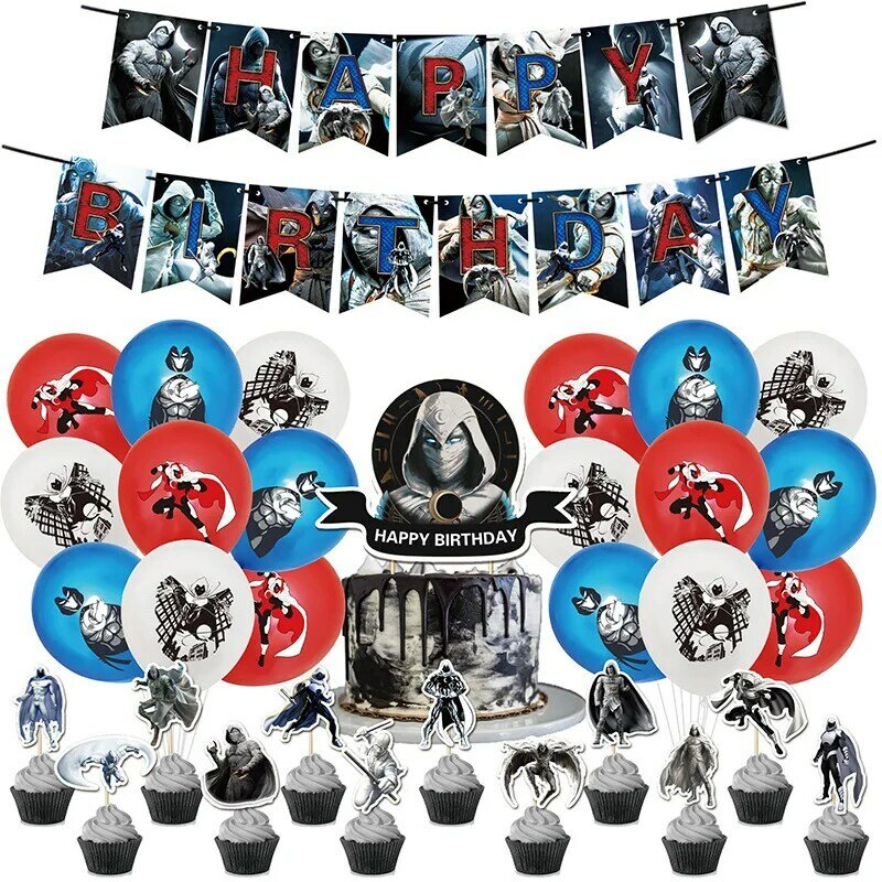 1 Set Moon Knight Figure Banner Balloons Birthday Party Decoration Latex Balloon Party Supplies Hat
