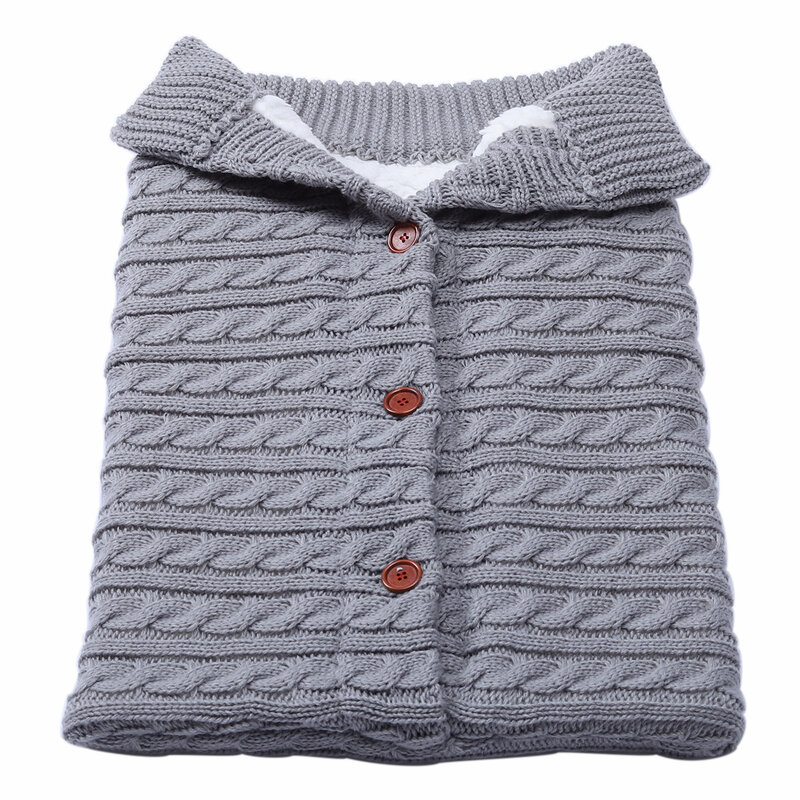 Couvertures d'emmaillotage unisexes pour bébés, en tricot polaire doux et épais, enveloppes de poussette, accessoire pour bébés, sacs de couchage chauds gris