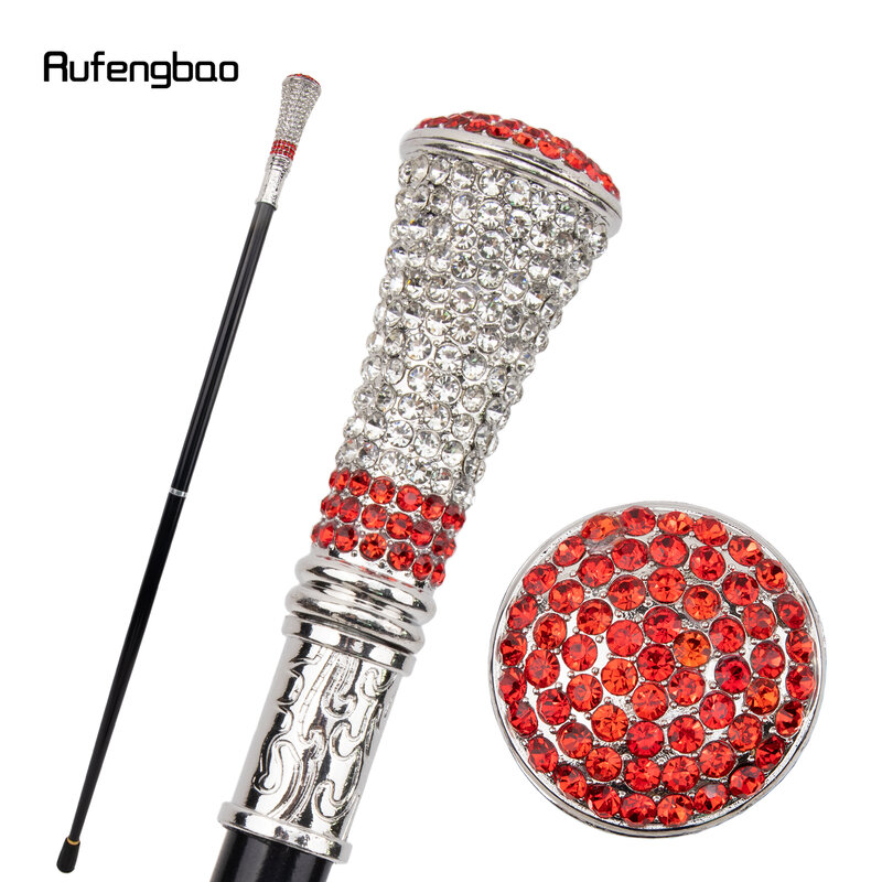 White Red Artificial Diamond Walking Cane Fashion Decorative Walking Stick Gentleman Elegant Cosplay Cane Crosier 92.5cm