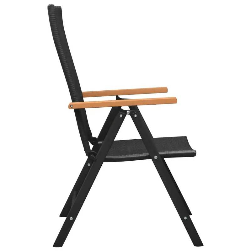 Cadeira dobrável do jardim de 4, cadeira exterior do assento do rattan poli, mobília do pátio preto 55x64x105 cm
