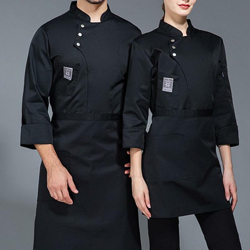 Uomo donna Chef top uniforme da cuoco impermeabile uniformi da cuoco professionali per uomo donna elegante Design con colletto alla coreana per ristorante