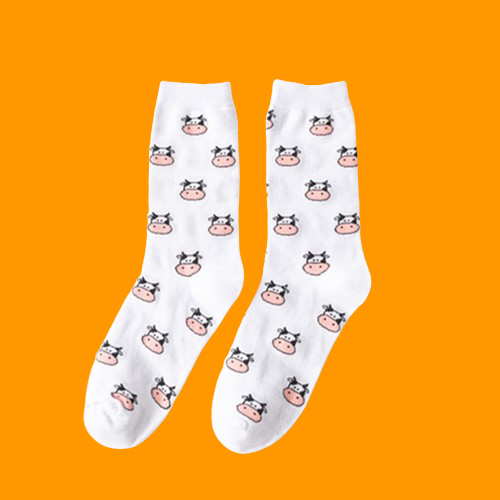 5/10 Pairs Pure Color Cotton Socks Autumn and Winter Cow Pattern Spotted Fashion Socks Sweet Cartoon Women's Cotton Socks