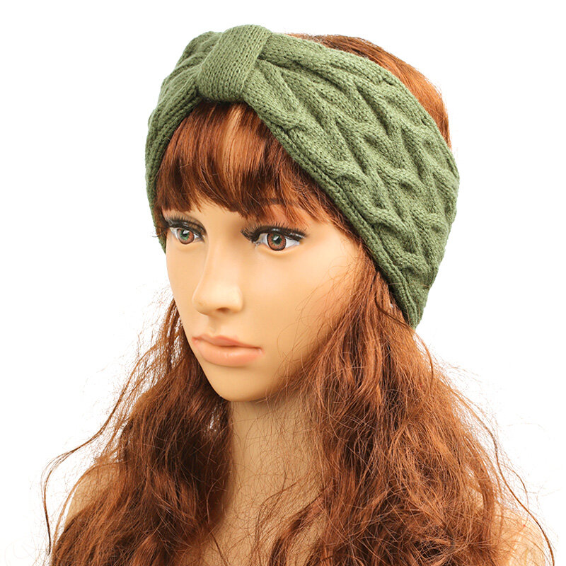 Crochet Knitted Headbands Girl Wide Cross Knot Turban Winter Thicken Warm Woolen Headband Hand Stretch Headwear Hair Accessories
