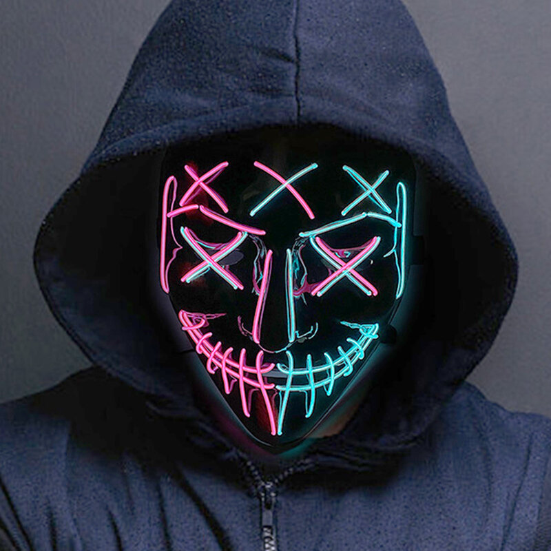 Halloween Neon Led Purge Mask Carnival  Party Masks Light Luminous In The Dark Funny Cosplay Costume festival Kids gifts Toys