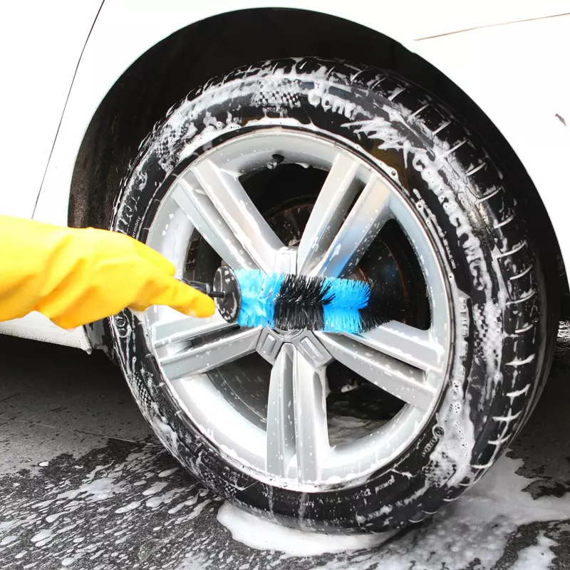 Cepillo de rueda multifunción, herramientas de lavado automático con mango de plástico, para detalles de llanta de coche