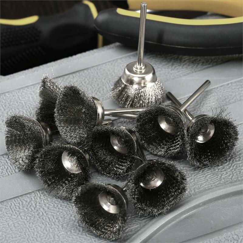 10pcs/lot 25MM Metal Polishing Brush Wheel for Dremel Accessories Rotary Tools 3mm Shank Steel Wire Cup Brushes for Die Grinder
