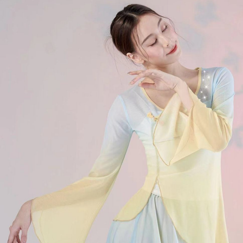 أزياء الرقص الكلاسيكية الإناث قافية الجسم المتدفقة الغزل الملابس الصينية ممارسة الرقص زي الرقص الشعبي أداء الزي