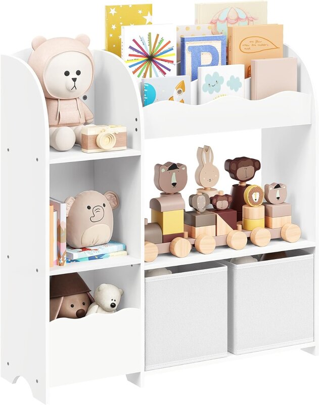 SONGMICS Toy and Book Organizer for Kids, Kids Bookshelf and Toy Storage, Storage Organizer with 2 Storage Boxes, for Playroom