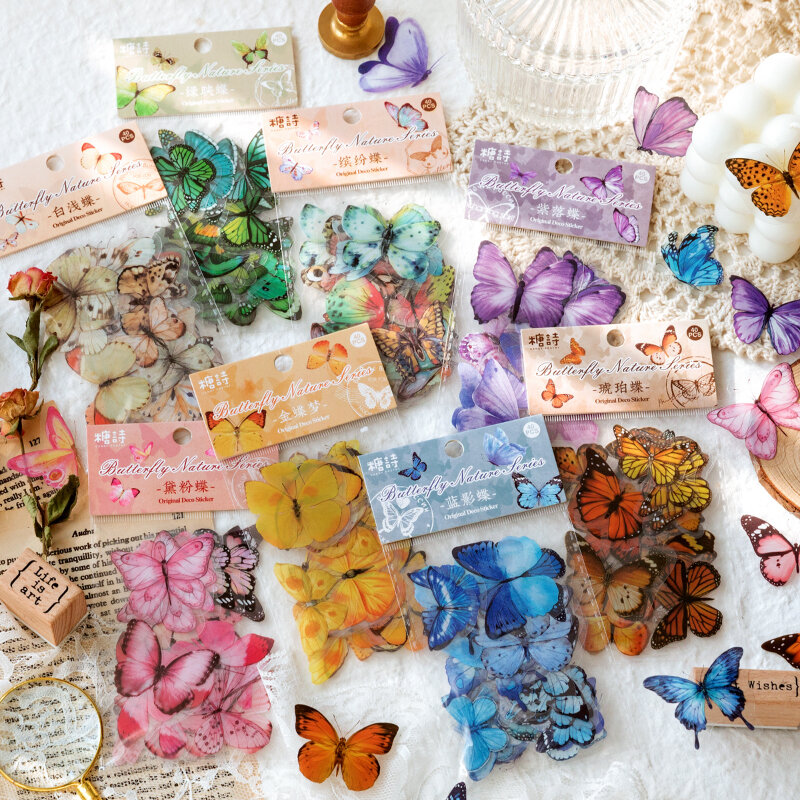 Decoration Life Store 40PCS 8 Butterfly decoration stickers Scrapbook diary toy Plant decoration album DIY stationery stickers