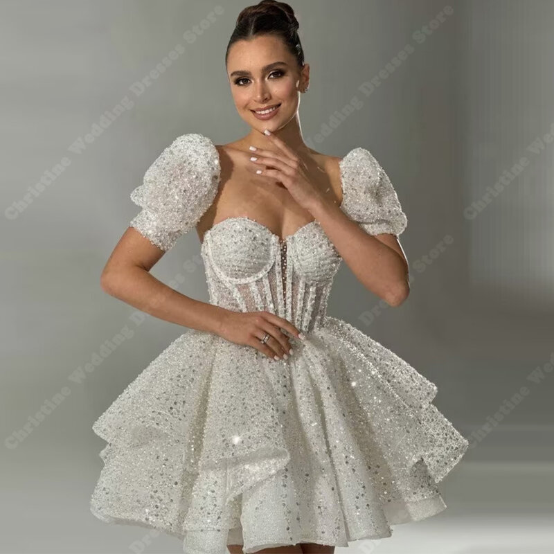연인 칼라 반짝이는 스팽글 여성 웨딩 드레스, 연예인 웨딩 맞춤 제작 신부 가운, 걸레질 길이