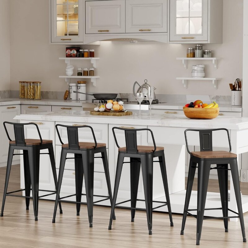 Барные стулья высотой 30 дюймов, барные стулья, промышленные металлические барные стулья, набор из 4 для домашней кухни (30 дюймов, черный), мебель