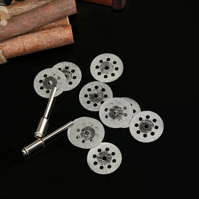 10Pcs 22mm Carbon Steel Diamond Coated 8 Hole Cut Off Disc Grinding Wheels Sawblade Rotary Cutting Tool & 2Pcs 3mm Shank Mandrel