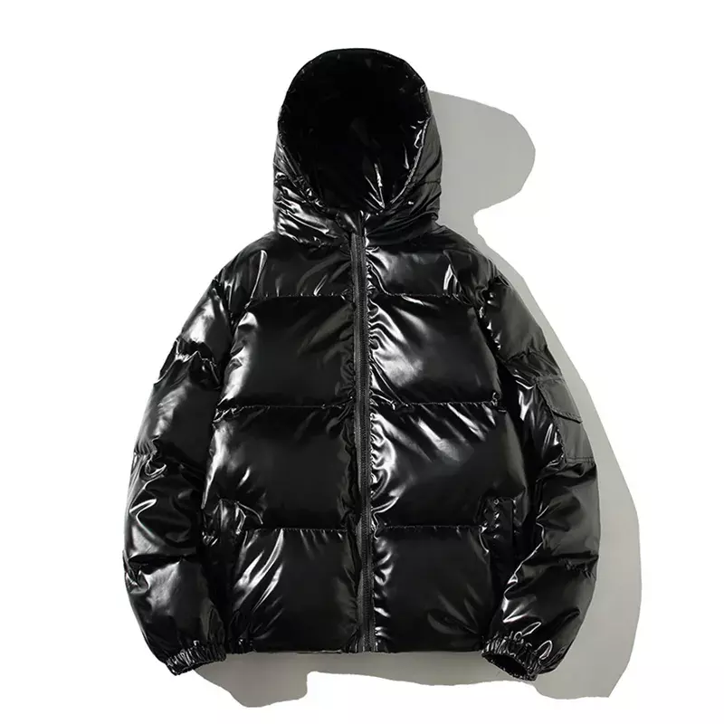 Зимняя однотонная Глянцевая парка, Мужская Толстая куртка с капюшоном, новинка 2023, теплое пальто в стиле Харадзюку, мужские повседневные куртки на молнии, ветрозащитная верхняя одежда