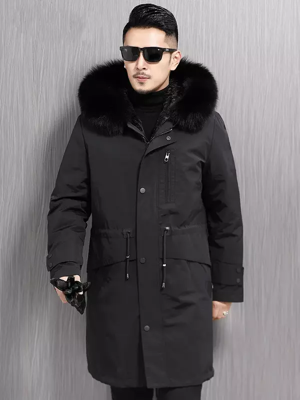 Ayunsua casaco de pele real masculino, jaqueta longa de inverno parka, forro de pele de vison, raposa, gola de pele de luxo, casacos e jaquetas quentes