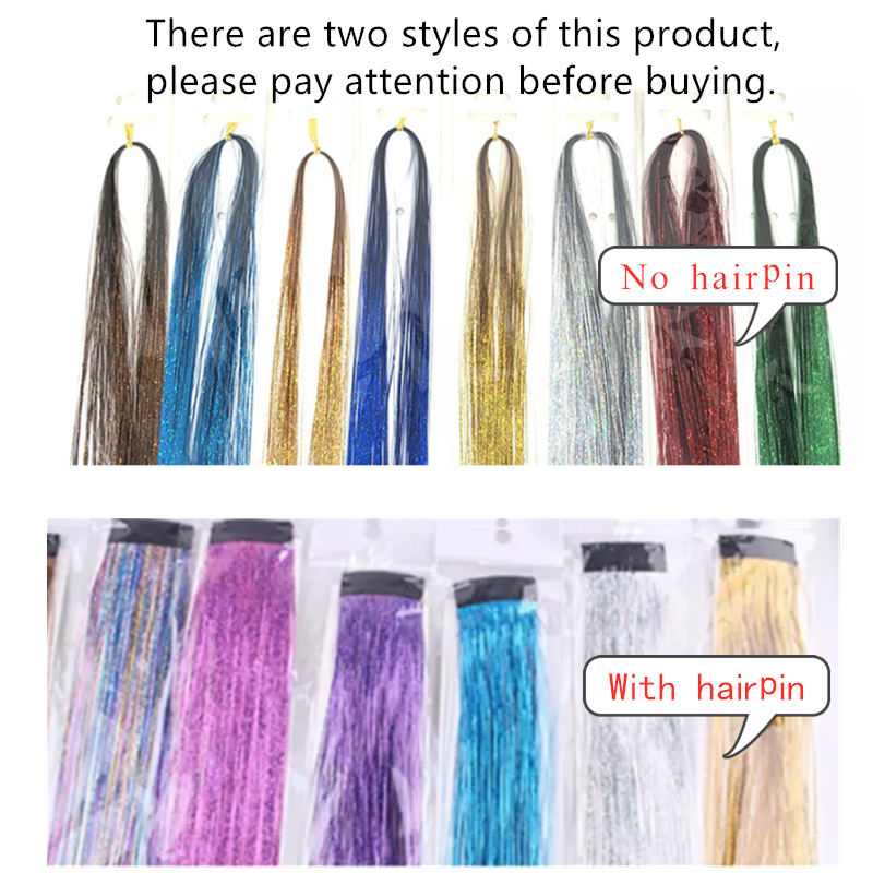 93cm Sparkle Hair Tinsel Rainbow Colored Strands Girls Headwear Hairbinge Hair Laser False Hair Extensions Decor Glitter Strips