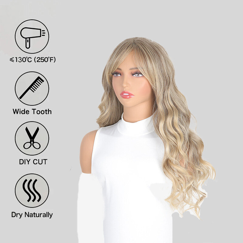 SNQP Wig pirang rambut keriting panjang 28 inci Wig gaya baru untuk Wig Cosplay sehari-hari wanita serat suhu tinggi tahan panas