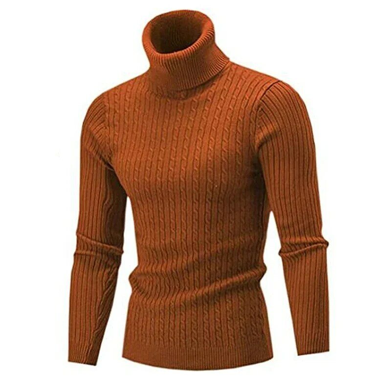 Suéter cálido de manga larga para hombre, suéter de cuello alto, ropa de punto Retro
