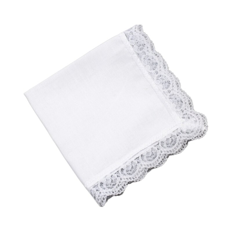 Lightweight White Handkerchief Cotton Lace Trim Hankie Washable Chest Towel Pocket Handkerchief for Adult Wedding Party 10CF