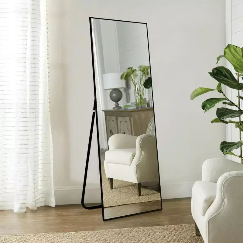 Полноразмерное зеркало, 59x16 дюймов, рама из алюминиевого сплава для большой стены, туалетный столик, спальня, гардеробное зеркало, зеркало для гостиной, черное