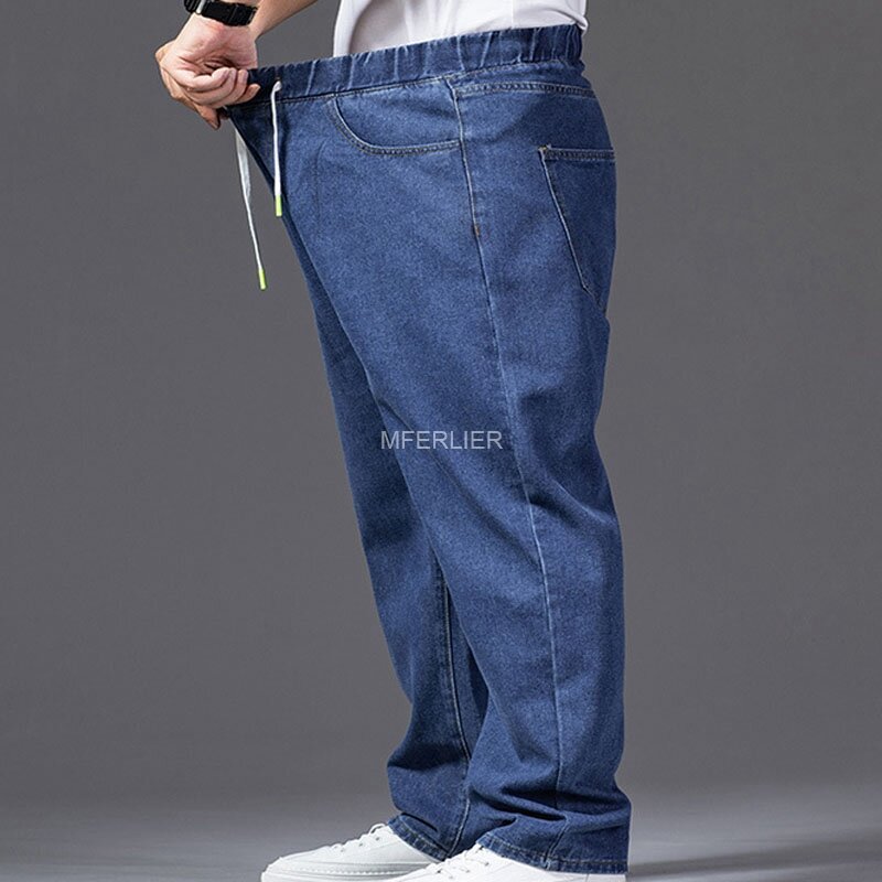 Letnie wiosenne dżinsy w dużym rozmiarze dla mężczyzn w pasie 145cm bawełniane luźne spodnie 44 46