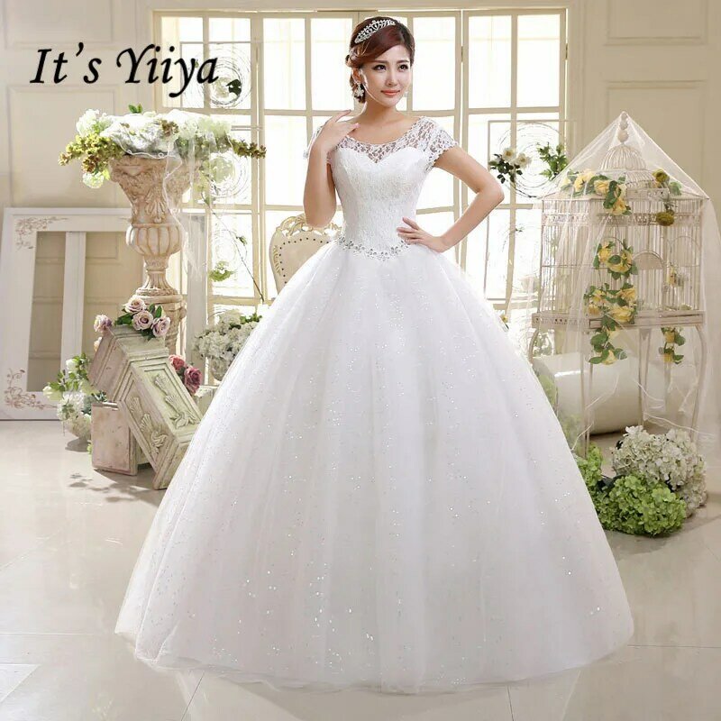 Gaun pernikahan payet leher O renda merah putih foto asli gaun pengantin putri murah gaun pengantin wanita HS587