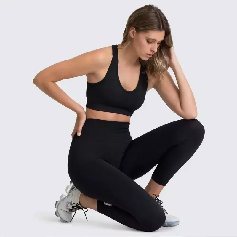 Nahtloses Yoga-Set Hüfte Fitness Fitness Rücken Schönheit Sport BH hohe Taille Hüfte bis enge Yoga hosen Set